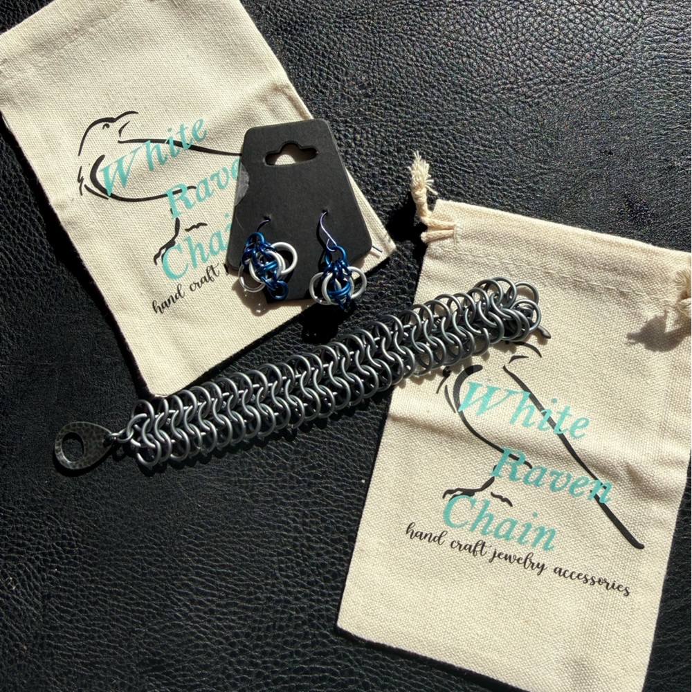 New Handcrafted Chainmail Bracelet and Earrings Set